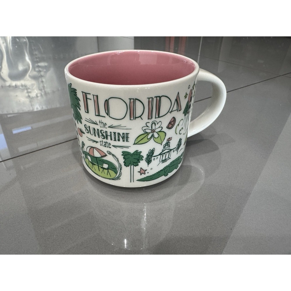 Starbucks Been There Series Florida Coffee Mug Green Pink Sunshine State 14 oz